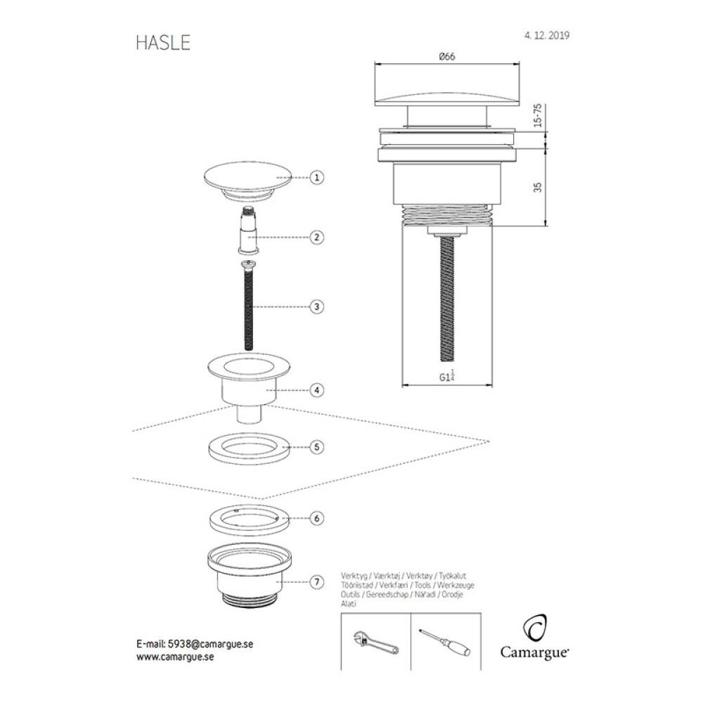 Põhjaventiil Camargue Hasle pop-up mattvalge