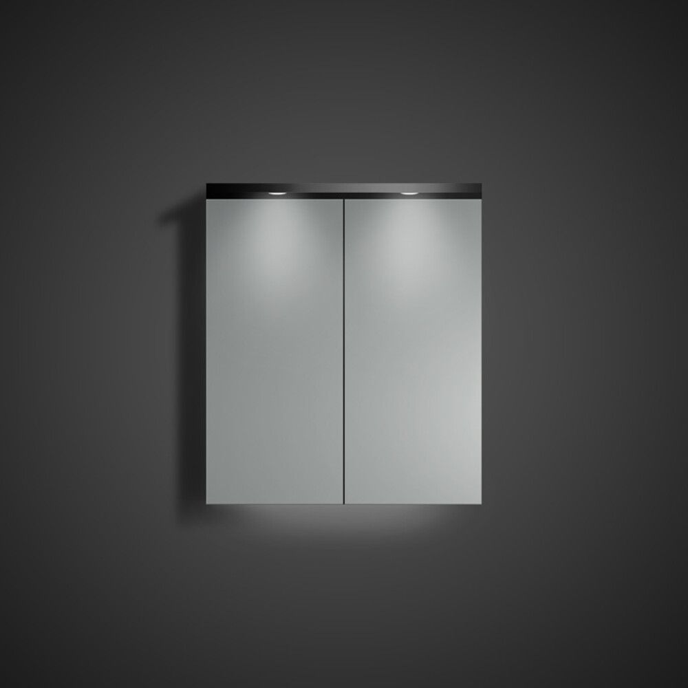 SPEGELSKÅP MED RUND LJUSRAMP SVART