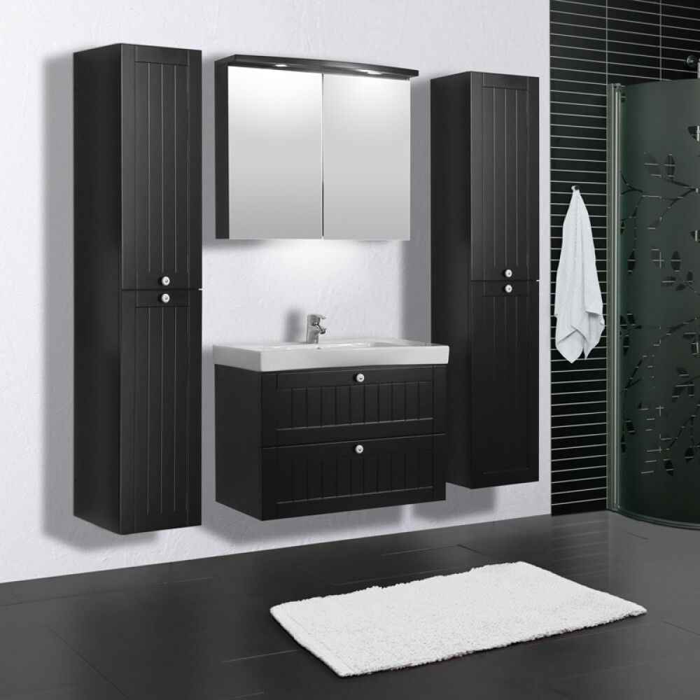 SPEGELSKÅP MED RUND LJUSRAMP SVART