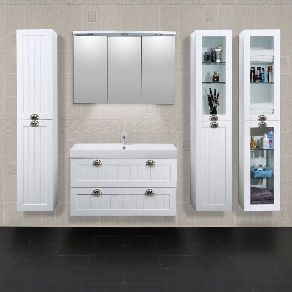 SPEGELSKÅP MED RUND LJUSRAMP VIT