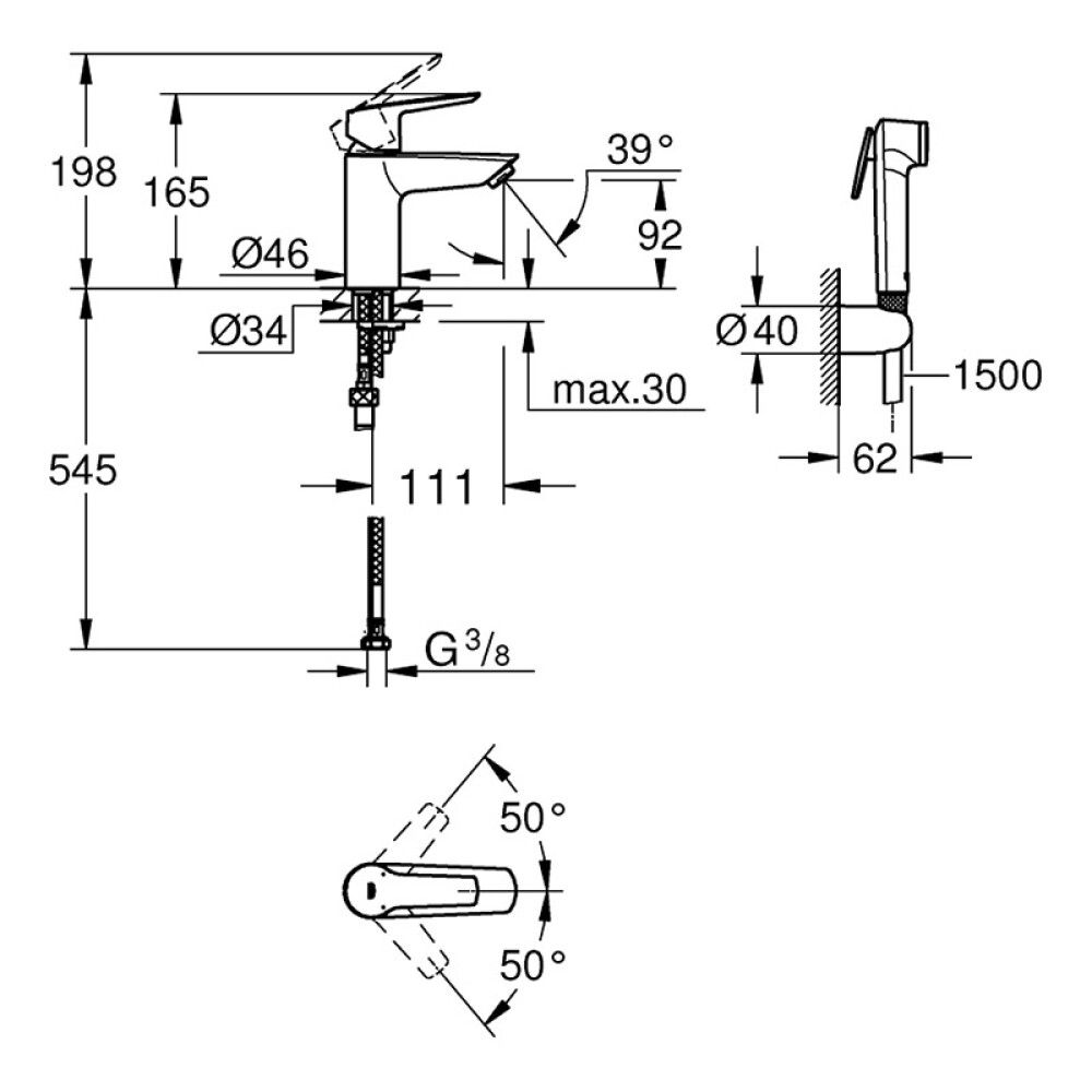 Valamusegisti bideedušiga Grohe Start 1/2" S-size