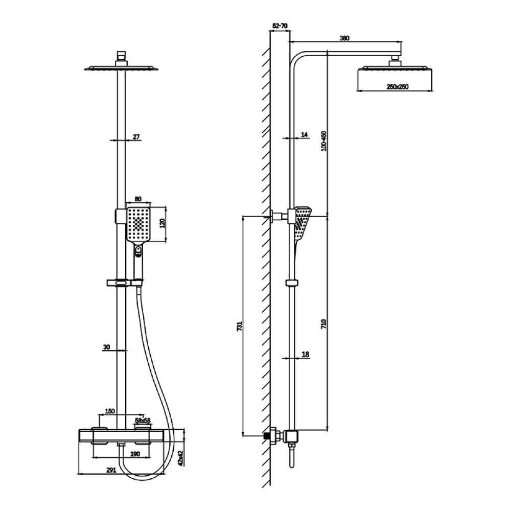 Dušikomplekt termostaatsegistiga Camargue Samsø Nexø 150 mm kroom