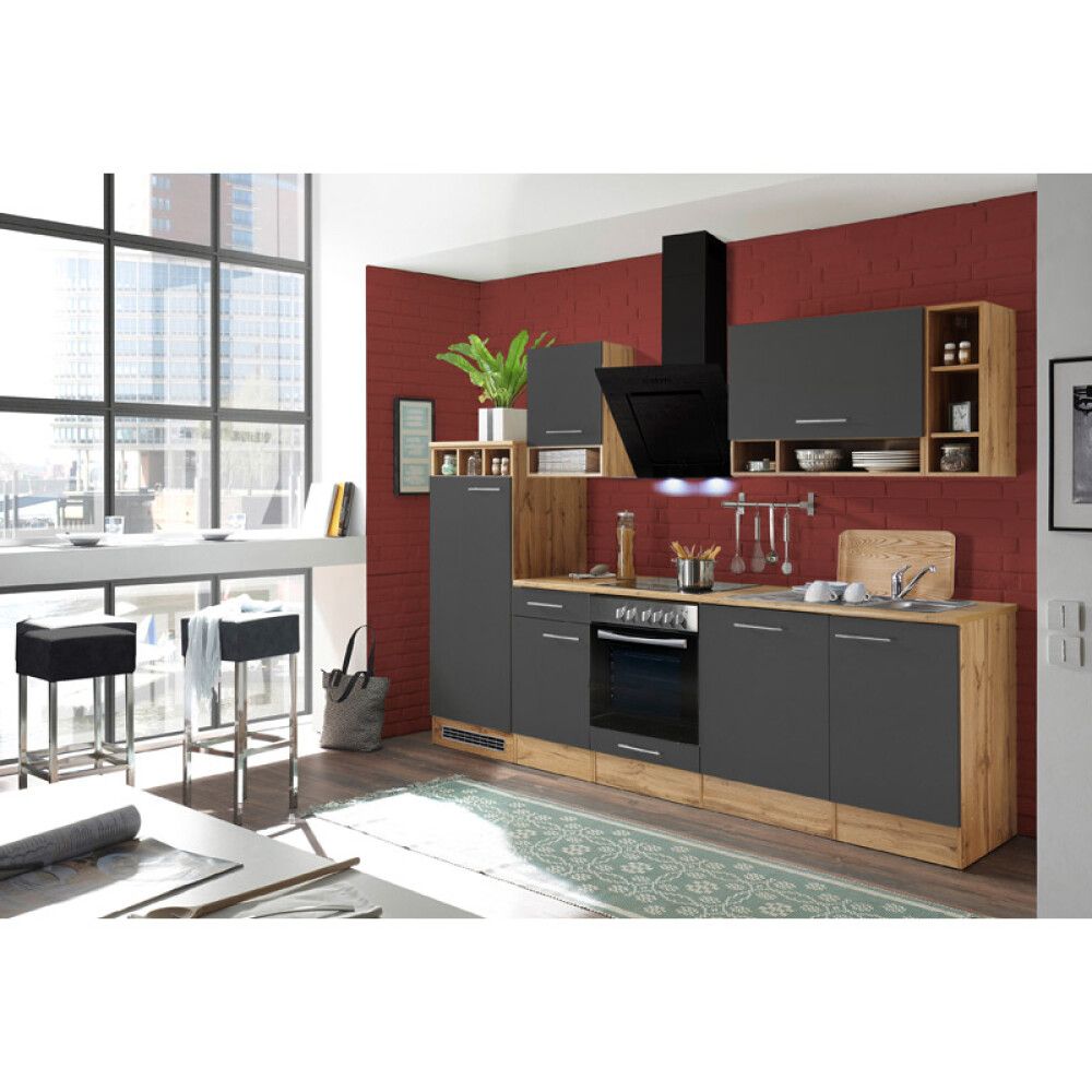 Köögikomplekt Respekta Hilde 2,8 m, hall, keraamiline pliit