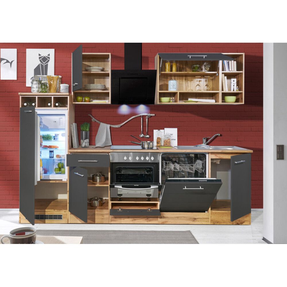 Köögikomplekt Respekta Hilde 2,8 m, hall, keraamiline pliit