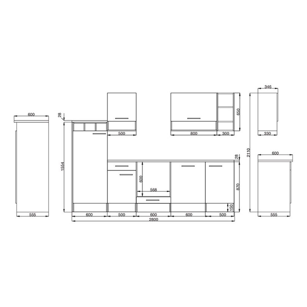 Köögikomplekt Respekta Hilde 2,8 m, hall, keraamiline pliit