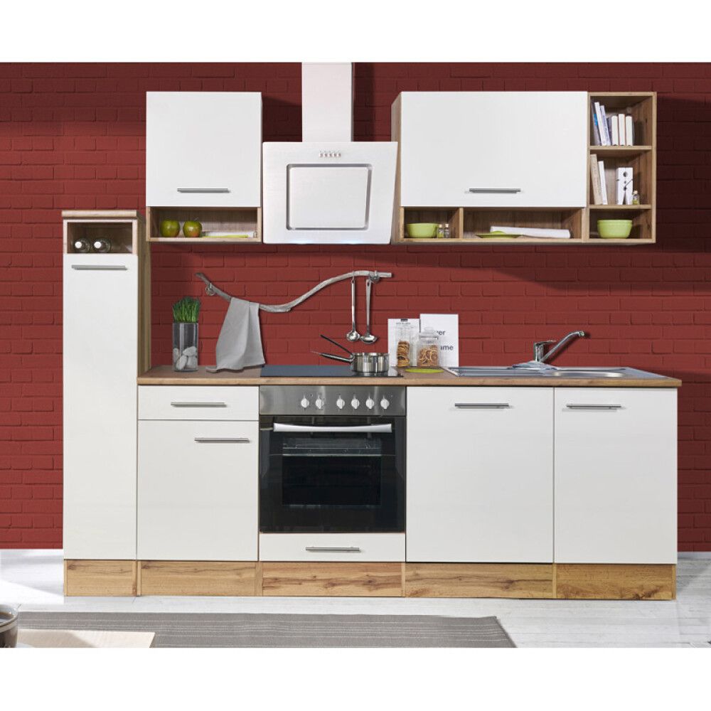 Miniköök Hilde Respekta 2,5 m valge/tamm, keraamilise pliidiga