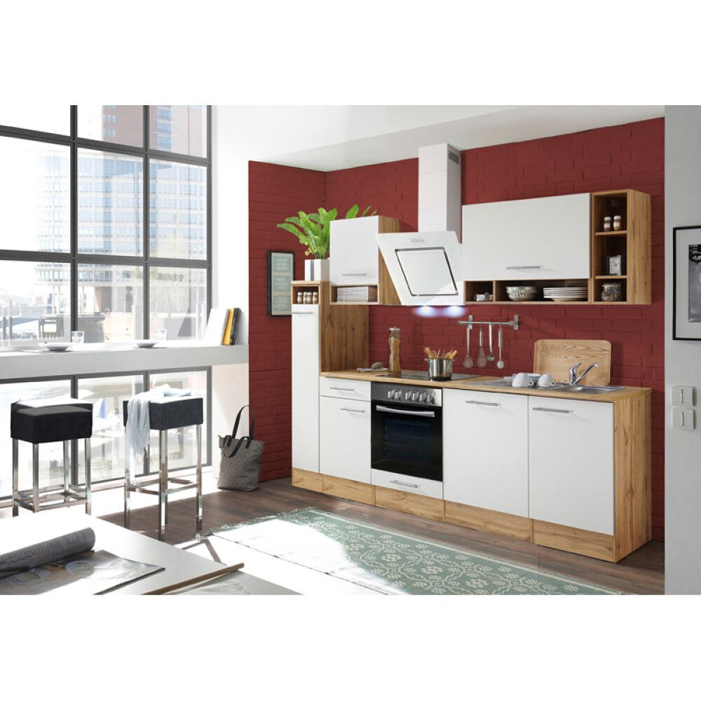 Miniköök Hilde Respekta 2,5 m valge/tamm, keraamilise pliidiga