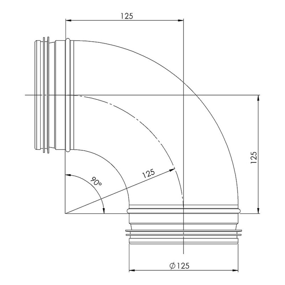 Põlv Europlast 90° 125 mm