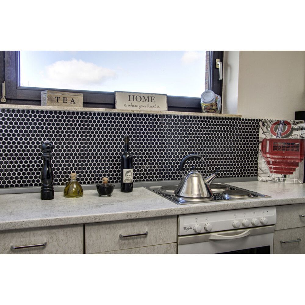 Mosaiik Hexagon must 26 x 30 cm Läikiv