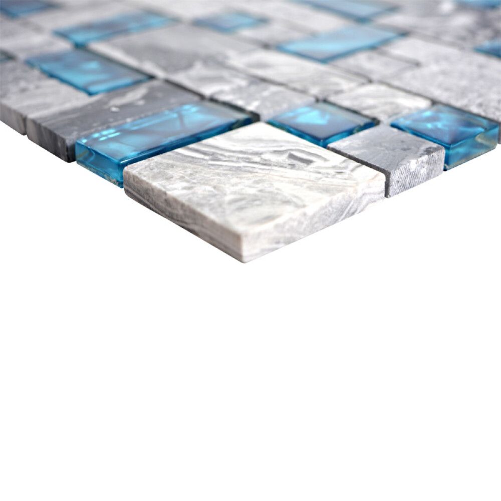 Mosaiikplaat Crystal Mix XCM MC589 sinine/hall  läikiv 30 x 30 cm