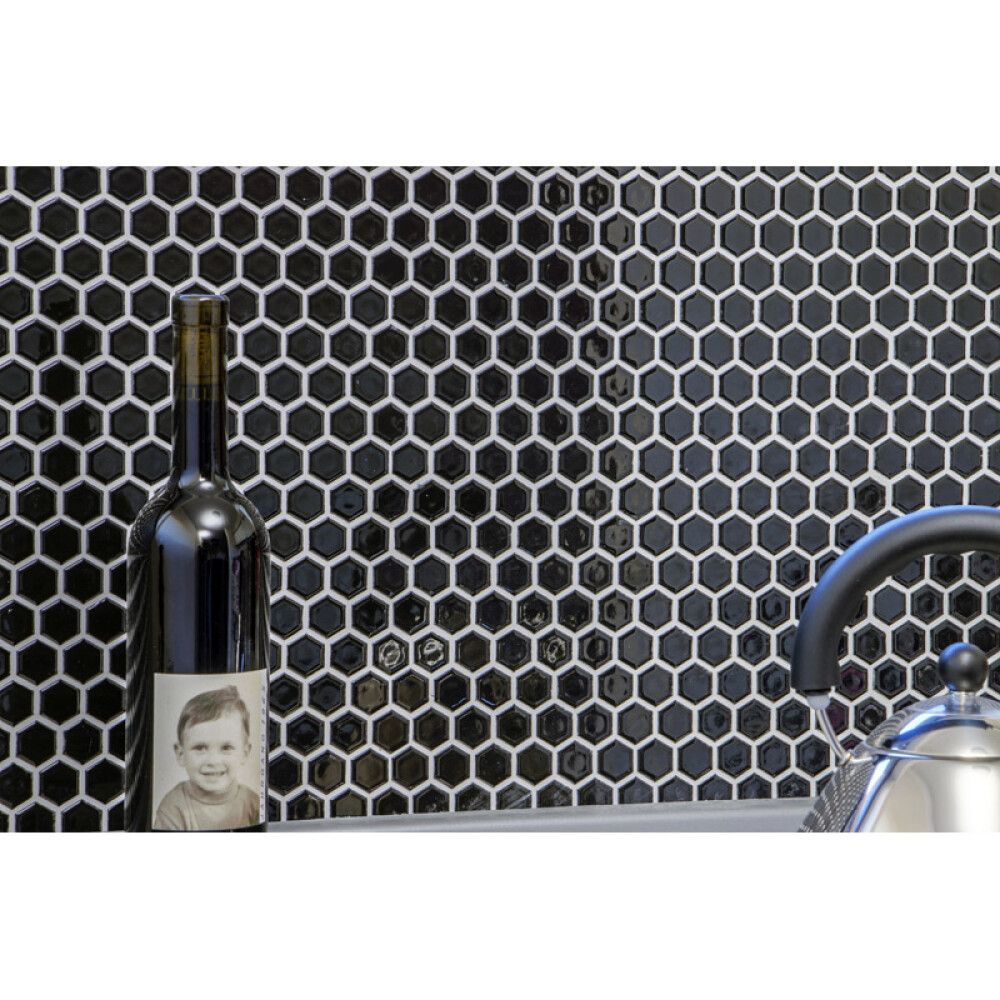 Mosaiik Hexagon must 26 x 30 cm Läikiv