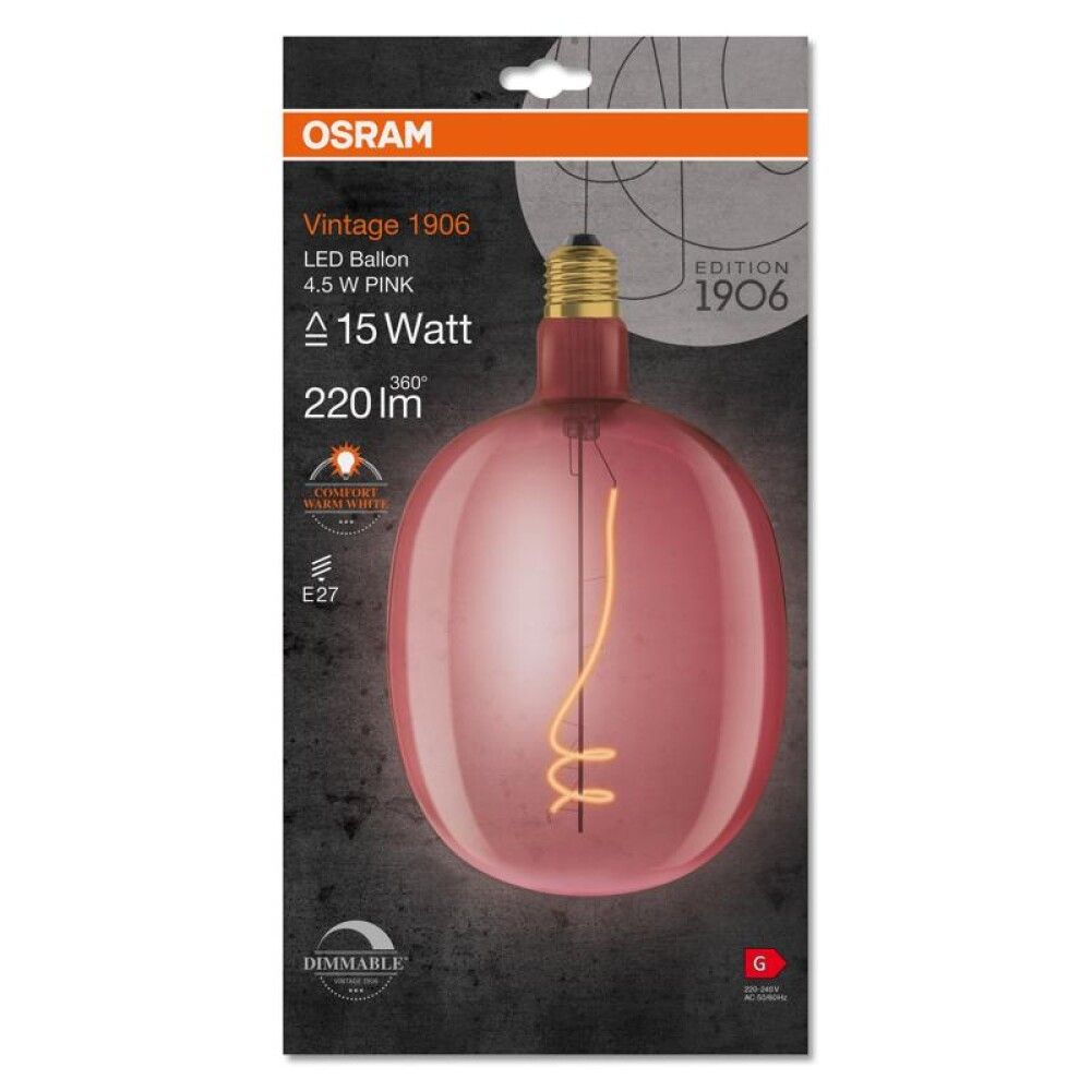 LED-lamp Osram Vintage 1906 Ballon DIM 4,5 W E27 roosa