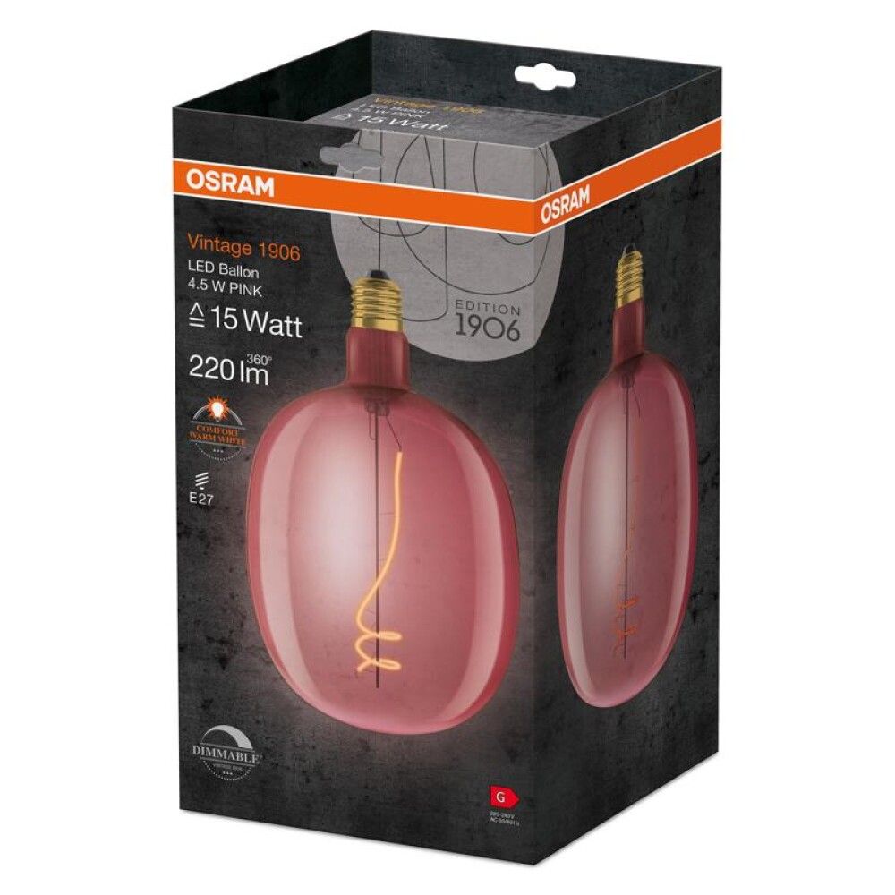 LED-lamp Osram Vintage 1906 Ballon DIM 4,5 W E27 roosa