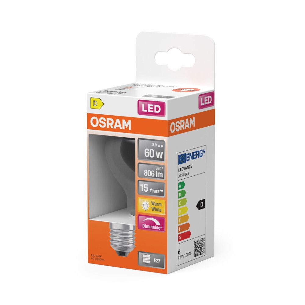 LED-lamp  Osram Star Classic A60 DIM E27 5,9 W 806 lm 2700 K kirgas 1 tk/pk