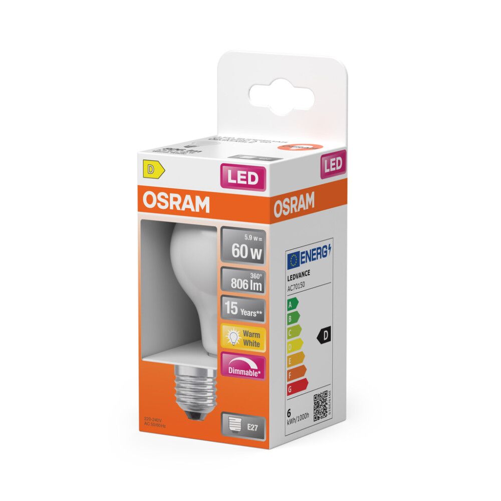 LED-lamp Osram Star Classic A60 DIM E27 5,9 W 806 lm 2700 K opaal 1 tk/pk