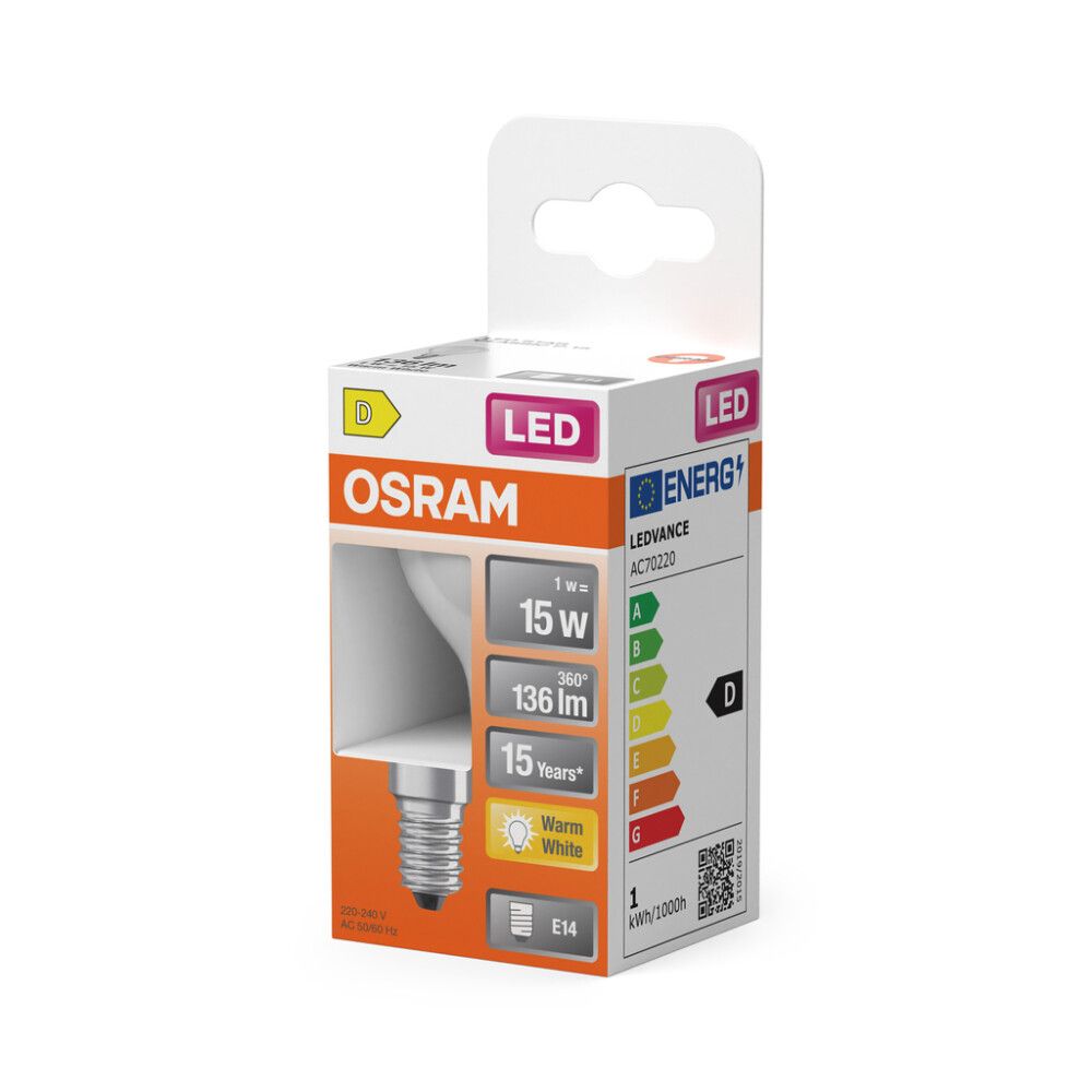 LED-lamp Osram Star Classic P15 E14 1 W 136 lm 2700 K opaal 1 tk/pk