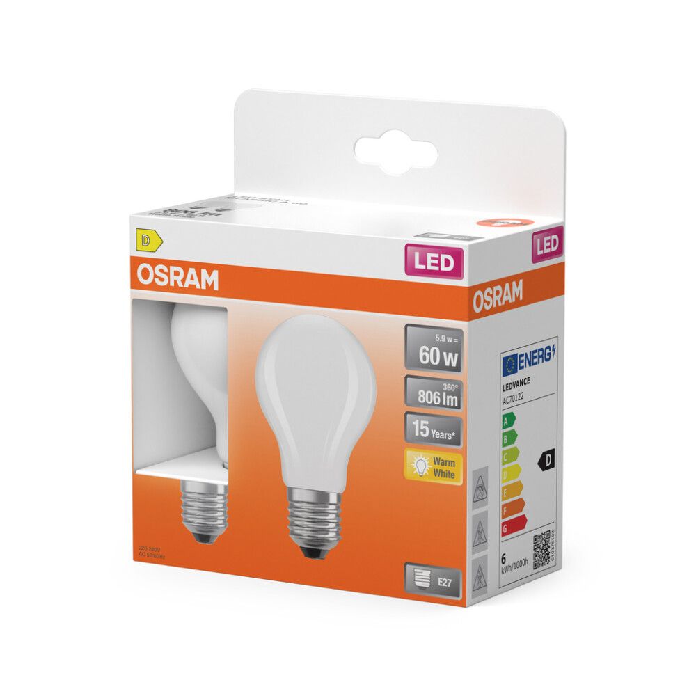 LED-lamp Osram Star Classic A60 E27 5,9 W 806 lm 2700 K opaal 2 tk/pk