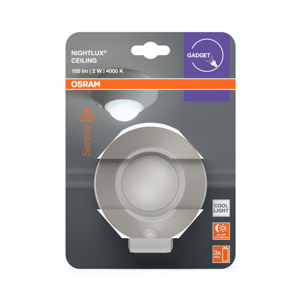 Liikumisanduriga valgusti Osram Nightlux Ceiling hõbe Ø 8,6 cm IP20