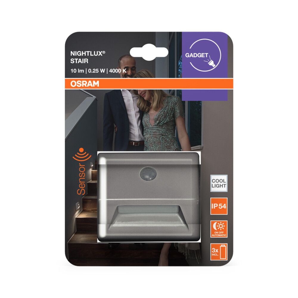 Liikumisanduriga valgusti Nightlux Stair hõbe 8,4 x 7,3 cm IP54