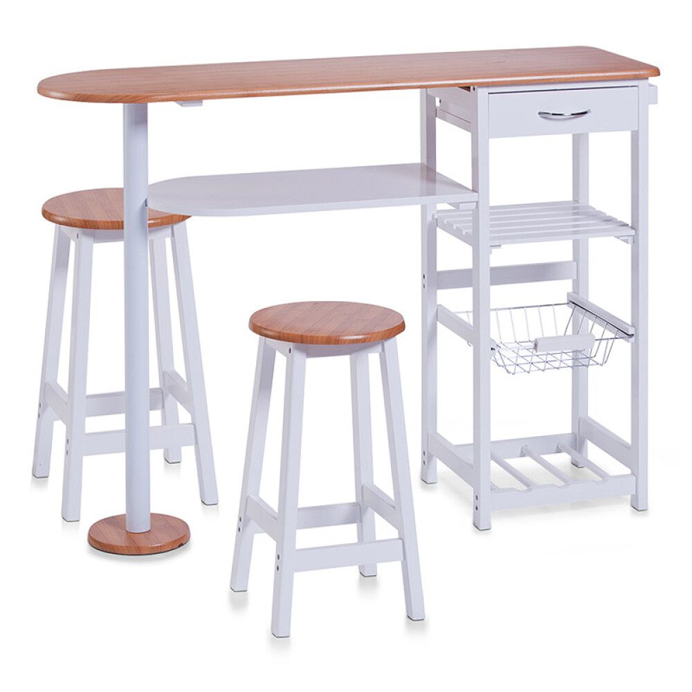 Baarilaud Zeller valge kahe taburetiga