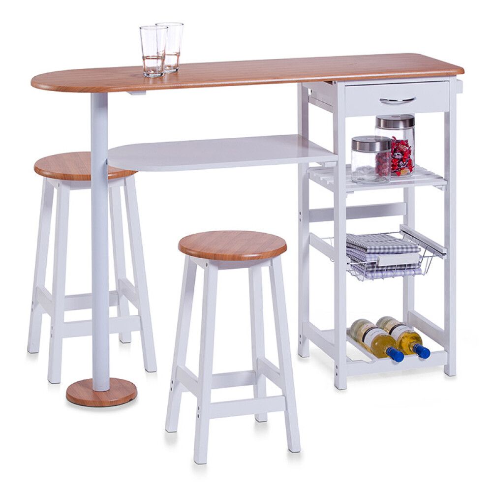 Baarilaud Zeller valge kahe taburetiga