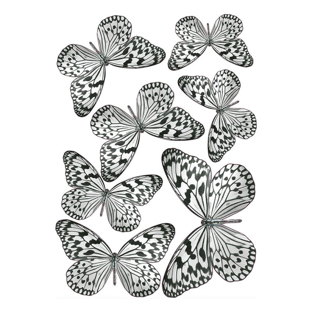 Seinakleebis Plage 3D Liblikad, mustvalge