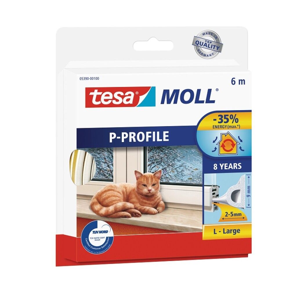Aknatihend tesamoll® P-profiil 6 m x 9 mm x 5,5 mm, valge