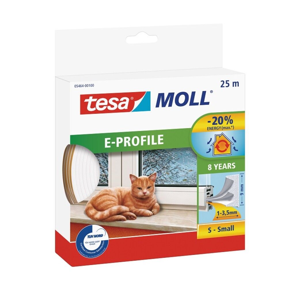 Aknatihend tesamoll® E-profiil 25 m x 9 mm x 4 mm, valge