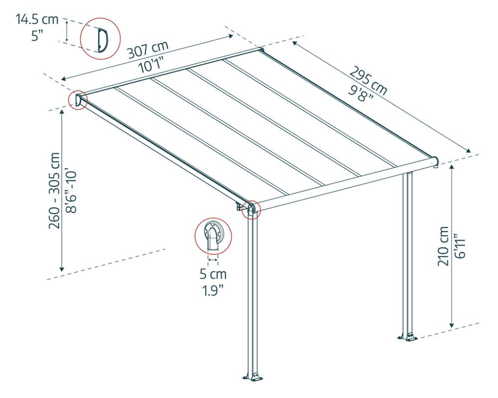 Terrassikatus Canopia Olympia hall/läbipaistev 307 cm
