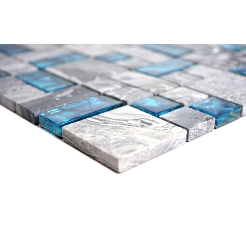 Mosaiikplaat Crystal Mix XCM MC589 sinine/hall  läikiv 30 x 30 cm