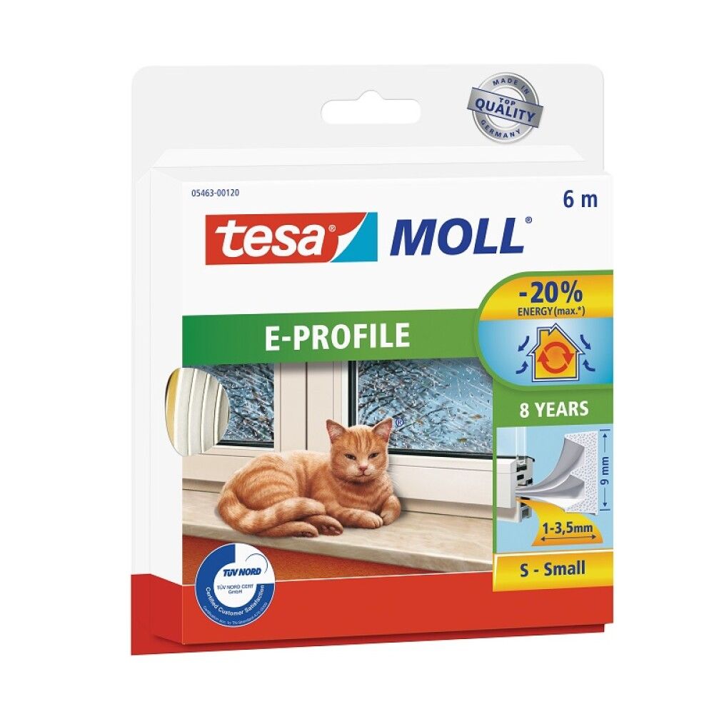 Aknatihend tesamoll® E-profiil 6 m x 9 mm x 4 mm, valge