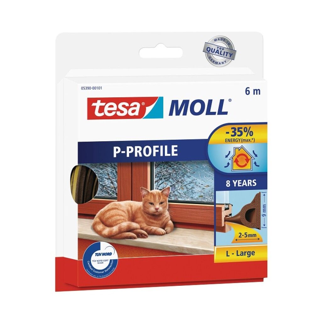 Aknatihens Tesa P-profiil 6 m x 9 mm, pruun