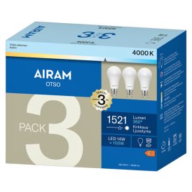 LED-lamp Airam opaal E27 1521 lm 4000 K 3 tk/pakis