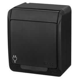 Pistikupesa pinnapealne Elektro-Plast Hermes 2P+Z Schuko IP44 must