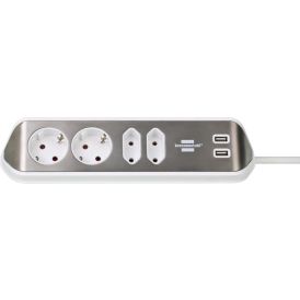 Pikendusjuhe Brennenstuhl® estilo  Inox/valge 4 x pistikupesa & 2 x USB
