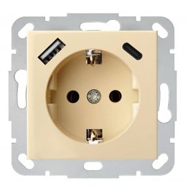 Pistikupesa Liregus Epsilon SCHUKO® USB A+C 3,4 A, beež