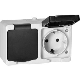 Pistikupesa kaitsmega 2-ne 2x2P+E, IP54 valge/must