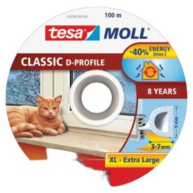 Aknatihend tesamoll® D-profiil 100 m x 9 mm, valge