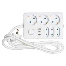 Pikendusjuhe Airam 3+3 USB valge - 1,4 m