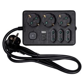 Pikendusjuhe Airam 3+3 USB must - 1,4 m